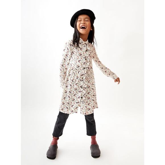 Zara Girls Dress Size 11 12 White Paisley Prairie Floral Red Blue Green Print - Picture 1 of 8